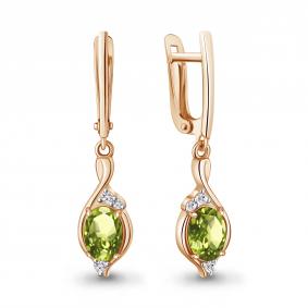 Серьги из золочёного серебра AQUAMARINE А45028207А-п с фианитом и хризолитом А45028207А-п фото