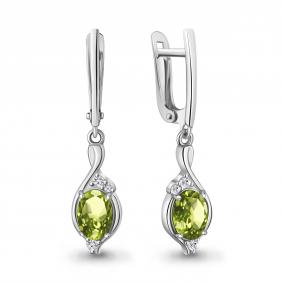Серебряные серьги AQUAMARINE А45028207А с фианитом и хризолитом А45028207А фото