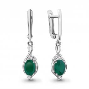 Серебряные серьги AQUAMARINE А45028209А с фианитом и агатом А45028209А фото