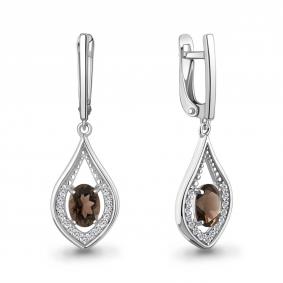 Серебряные серьги AQUAMARINE А45028401А с фианитом и кварцем А45028401А фото