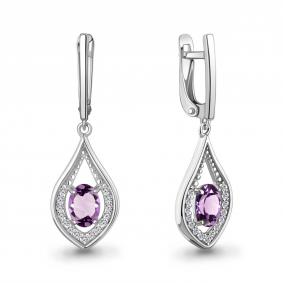 Серебряные серьги AQUAMARINE А45028404А с фианитом и аметистом А45028404А фото