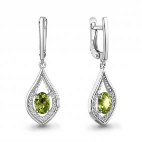 Серебряные серьги AQUAMARINE А45028407А с фианитом и хризолитом А45028407А фото