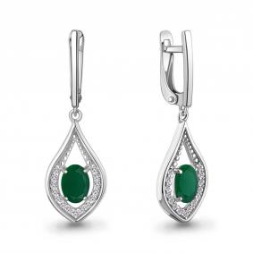 Серебряные серьги AQUAMARINE А45028409А с фианитом и агатом А45028409А фото