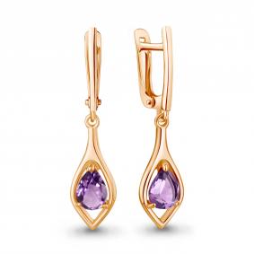 Серьги из золочёного серебра AQUAMARINE А45028504-п с аметистом А45028504-п фото