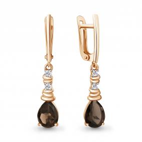 Серьги из золочёного серебра AQUAMARINE А45028801А-п с фианитом и кварцем А45028801А-п фото