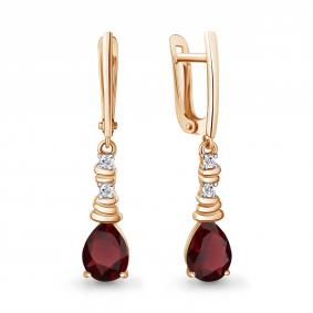 Серьги из золочёного серебра AQUAMARINE А45028803А-п с фианитом и гранатом А45028803А-п фото