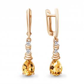 Серьги из золочёного серебра AQUAMARINE А45028806А-п с фианитом и цитрином А45028806А-п фото