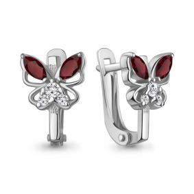 Серебряные серьги AQUAMARINE А45028903А с фианитом и гранатом А45028903А фото