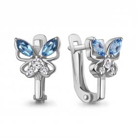 Серебряные серьги AQUAMARINE А45028905А с топазом и фианитом А45028905А фото