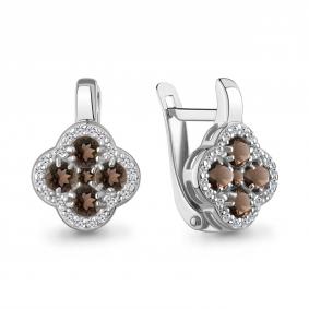 Серебряные серьги AQUAMARINE А45029301А с фианитом и кварцем А45029301А фото
