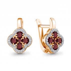 Серьги из золочёного серебра AQUAMARINE А45029303А-п с фианитом и гранатом А45029303А-п фото