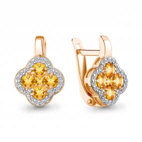 Серебряные серьги AQUAMARINE А45029306А-п с фианитом и цитрином А45029306А-п фото