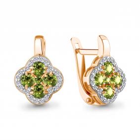 Серебряные серьги AQUAMARINE А45029307А-п с фианитом и хризолитом А45029307А-п фото
