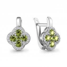 Серебряные серьги AQUAMARINE А45029307А с фианитом и хризолитом А45029307А фото