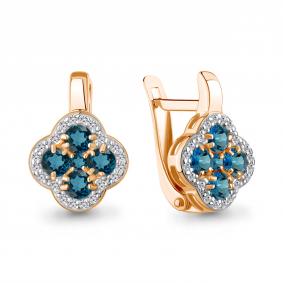 Серебряные серьги AQUAMARINE А45029308А-п с фианитом и Лондон топазом А45029308А-п фото