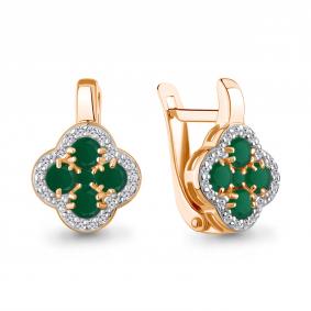 Серьги из золочёного серебра AQUAMARINE А45029309А-п с фианитом и агатом А45029309А-п фото