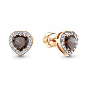 Серьги из золочёного серебра AQUAMARINE А45029501А-п с фианитом и кварцем А45029501А-п фото