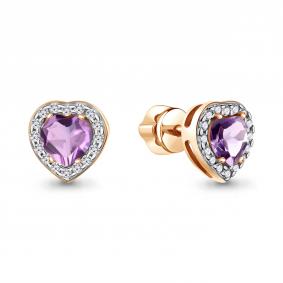 Серьги из золочёного серебра AQUAMARINE А45029504А-п с фианитом и аметистом А45029504А-п фото