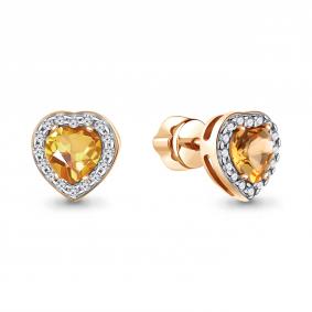 Серьги из золочёного серебра AQUAMARINE А45029506А-п с фианитом и цитрином А45029506А-п фото