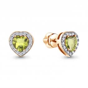 Серьги из золочёного серебра AQUAMARINE А45029507А-п с фианитом и хризолитом А45029507А-п фото