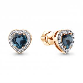 Серьги из золочёного серебра AQUAMARINE А45029508А-п с фианитом и Лондон топазом А45029508А-п фото