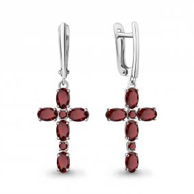 Серебряные серьги-кресты AQUAMARINE с гранатом А45029603 А45029603 фото