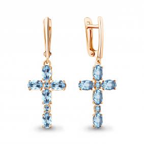 Серьги-кресты из золочёного серебра AQUAMARINE с топазом А45029605-п А45029605-п фото