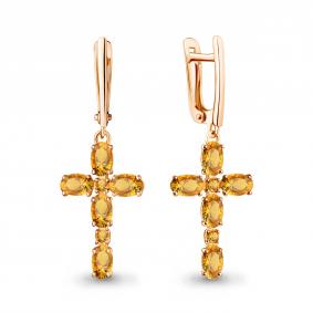 Серьги-кресты из золочёного серебра AQUAMARINE с цитрином А45029606-п А45029606-п фото