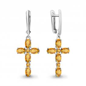 Серебряные серьги-кресты AQUAMARINE с цитрином А45029606 А45029606 фото