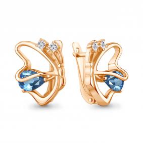Серьги из золочёного серебра AQUAMARINE А45029805А-п с топазом и фианитом А45029805А-п фото