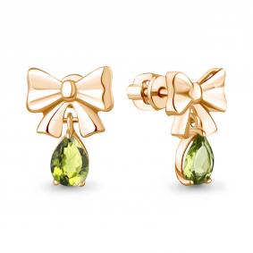 Серьги из золочёного серебра AQUAMARINE А45030607-п с хризолитом А45030607-п фото