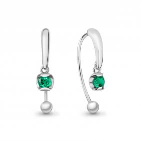 Серебряные серьги AQUAMARINE А450308П с гидротермальным изумрудом А450308П фото