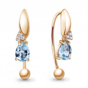 Серьги из золочёного серебра AQUAMARINE А45031005А-п с топазом и фианитом А45031005А-п фото