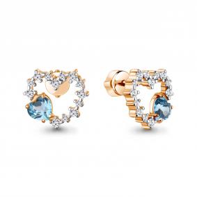 Серьги из золочёного серебра AQUAMARINE А45031205А-п с топазом и фианитом А45031205А-п фото