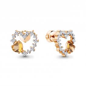 Серьги из золочёного серебра AQUAMARINE А45031206А-п с фианитом и цитрином А45031206А-п фото