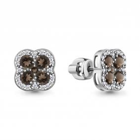 Серебряные серьги AQUAMARINE А45032201А с фианитом и кварцем А45032201А фото