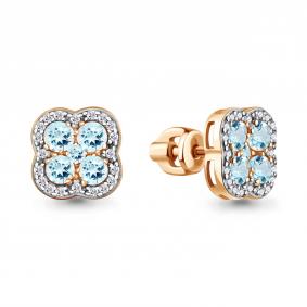 Серьги из золочёного серебра AQUAMARINE А45032202А-п с топазом и фианитом А45032202А-п фото