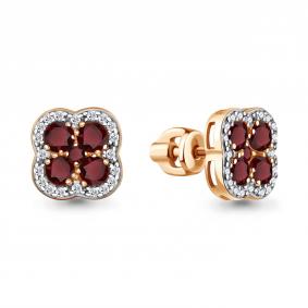 Серьги из золочёного серебра AQUAMARINE А45032203А-п с фианитом и гранатом А45032203А-п фото