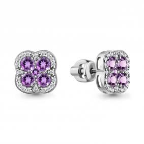 Серебряные серьги AQUAMARINE А45032204А с фианитом и аметистом А45032204А фото