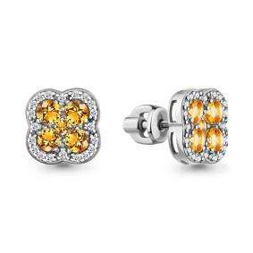 Серебряные серьги AQUAMARINE А45032206А с фианитом и цитрином А45032206А фото