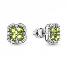 Серебряные серьги AQUAMARINE А45032207А с фианитом и хризолитом А45032207А фото