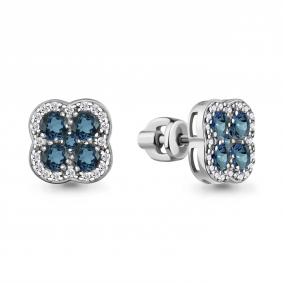 Серебряные серьги AQUAMARINE А45032208А с фианитом и Лондон топазом А45032208А фото