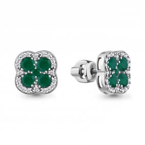 Серебряные серьги AQUAMARINE А45032209А с фианитом и агатом А45032209А фото