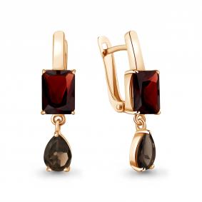 Серьги из золочёного серебра AQUAMARINE А45032336-п с гранатом и кварцем А45032336-п фото