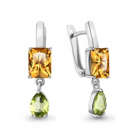 Серебряные серьги AQUAMARINE А45032338 с хризолитом и цитрином А45032338 фото
