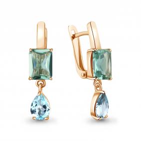 Серьги из золочёного серебра AQUAMARINE А450323541-п с топазом и празиолитом А450323541-п фото