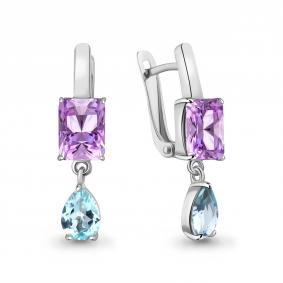 Серебряные серьги AQUAMARINE А45032377 с топазом и аметистом А45032377 фото