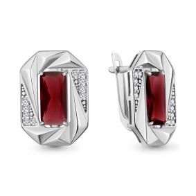 Серебряные серьги AQUAMARINE А45032485А с фианитом и гранатом А45032485А фото