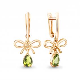 Серьги из золочёного серебра AQUAMARINE А45033607-п с хризолитом А45033607-п фото