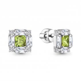 Серебряные серьги AQUAMARINE А45033907А с фианитом и хризолитом А45033907А фото